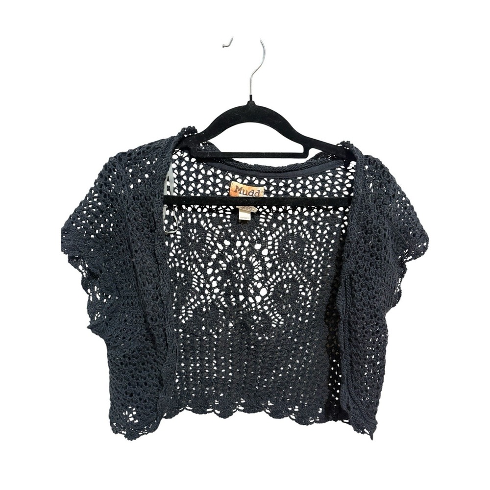 Mudd Crochet Women's Open Front Black Crop Vest - Boho Vtg Y2K Sz  XL - Festival